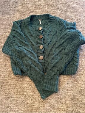 Chunky Cable Knit Button-Forest Bonfire Cardigan from Free People